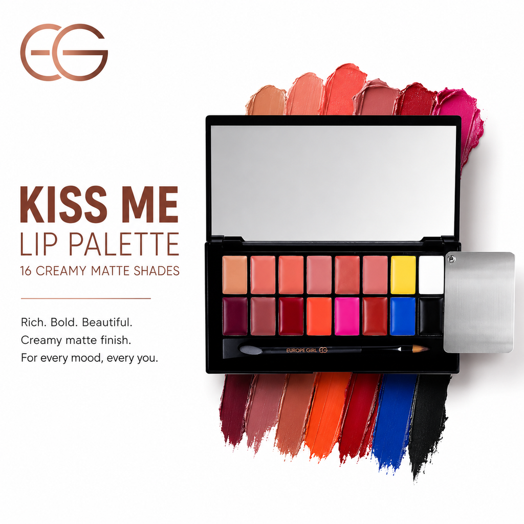 EUROPE GIRL Kiss Me Lip Palette | 16 Creamy Matte Shades