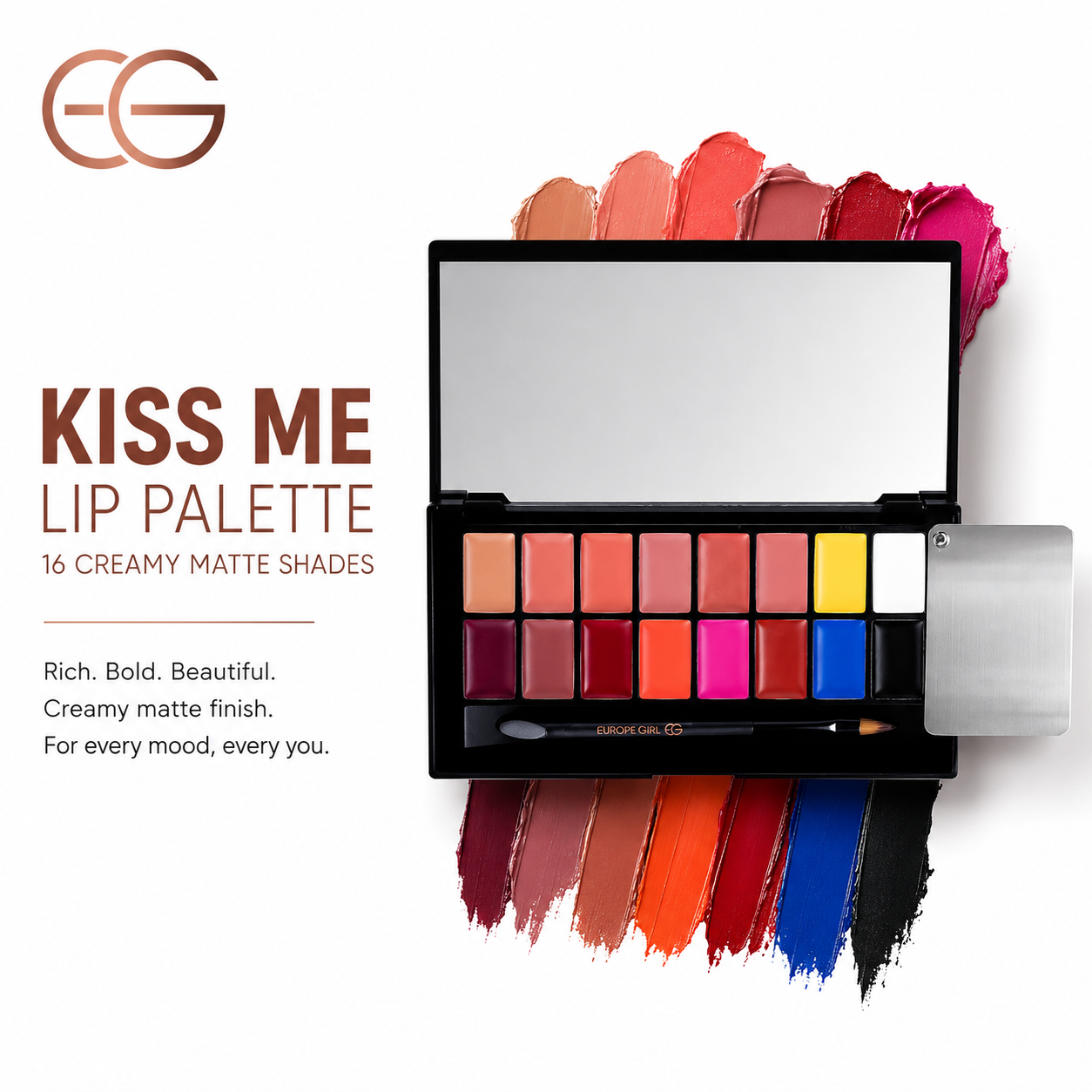EUROPE GIRL Kiss Me Lip Palette | 16 Creamy Matte Shades
