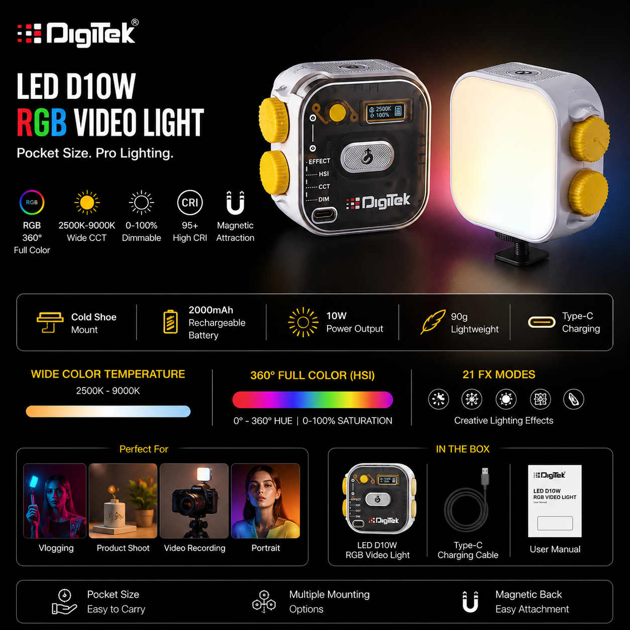 Digitek LED D10W RGB Video Camera Light 10W Portable