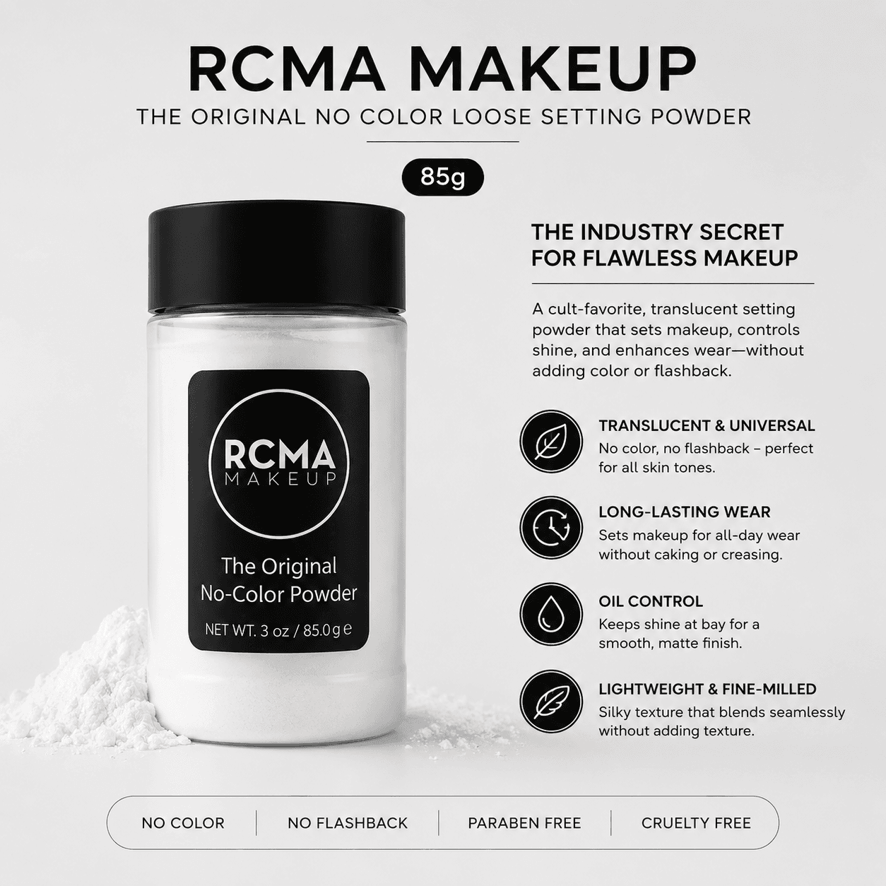 RCMA Makeup The Original No Color Loose Setting Powder – 85g