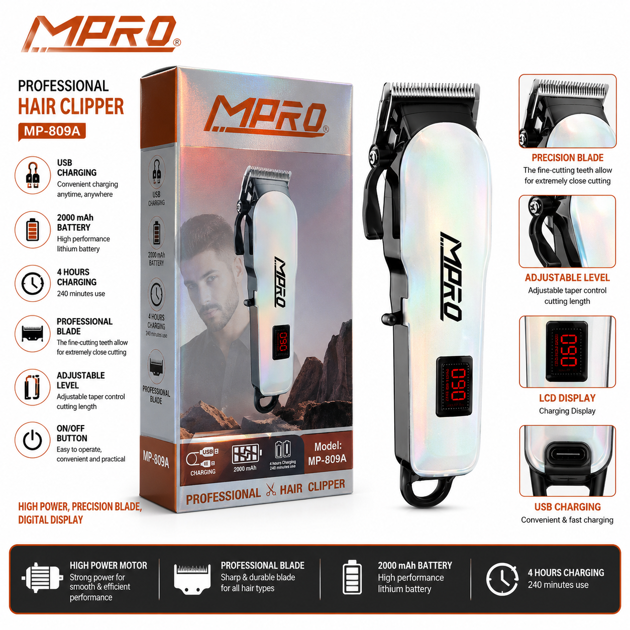 MPRO PROFESIONAL HIAR CLIPPER MP809A