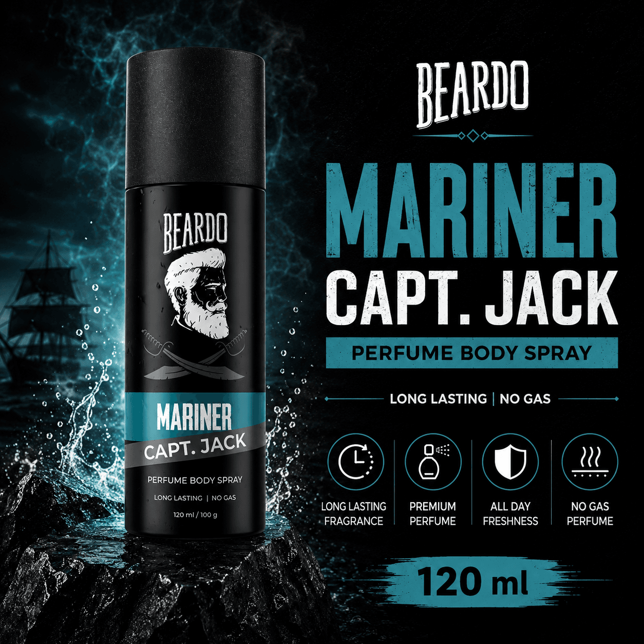 BEARDO Mariner Capt Jack Perfume Body Spray 150ml