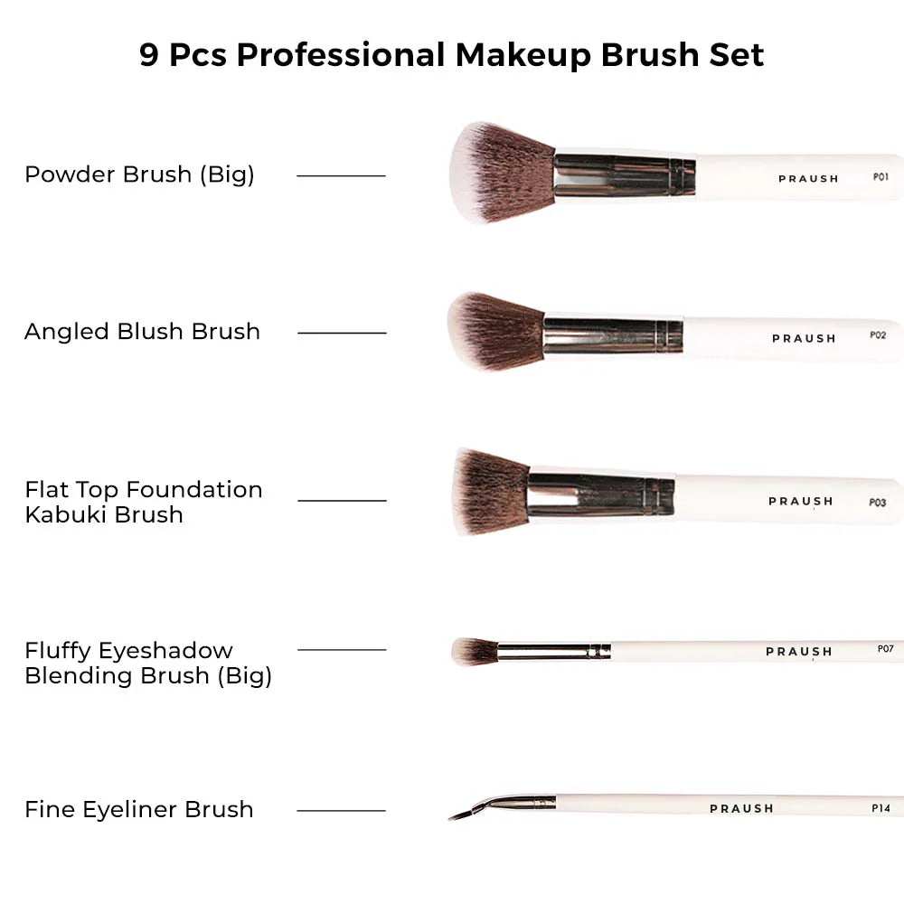 PRAUSH PROFESSIONAL MAKEUP BRUSHES SET OF 9 BRUSHES