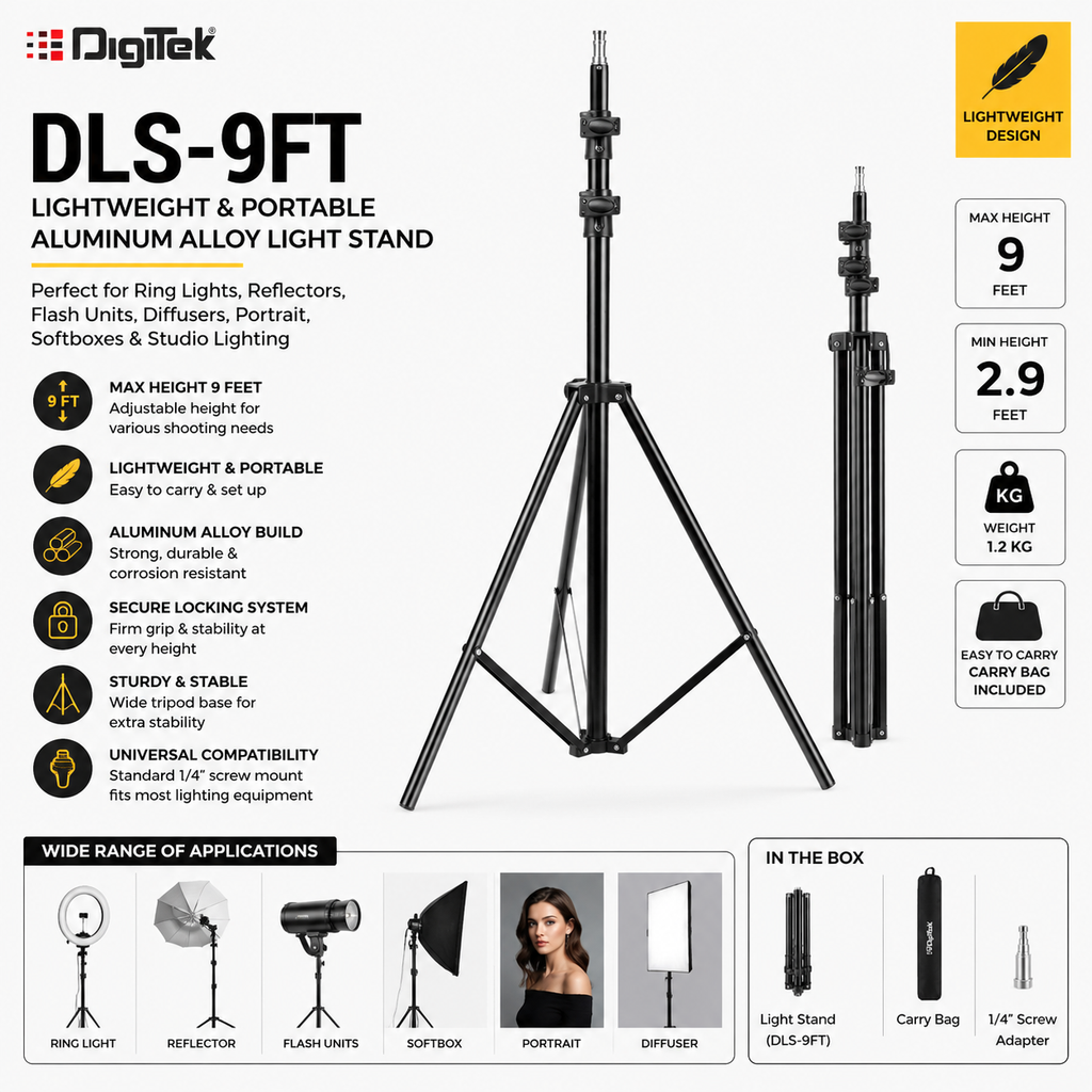 Digitek DLS-9FT Aluminum Alloy Light Stand 9 Feet