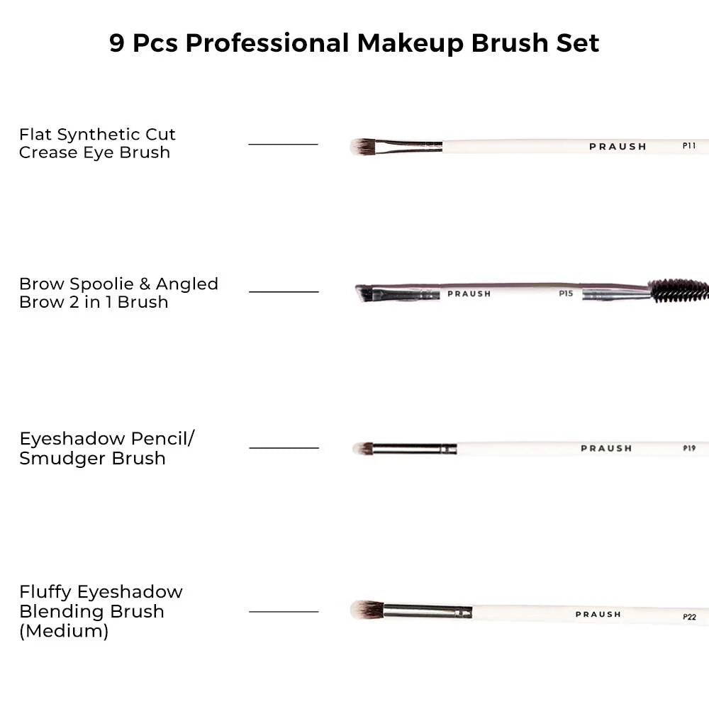 PRAUSH PROFESSIONAL MAKEUP BRUSHES SET OF 9 BRUSHES