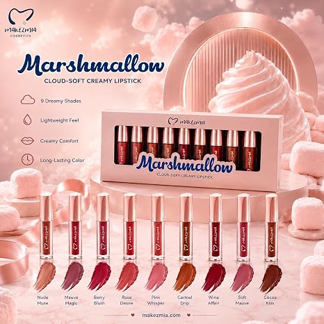 Makezmia Marshmallow Cloud Soft Creamy Lipstick Set of 9 Shades
