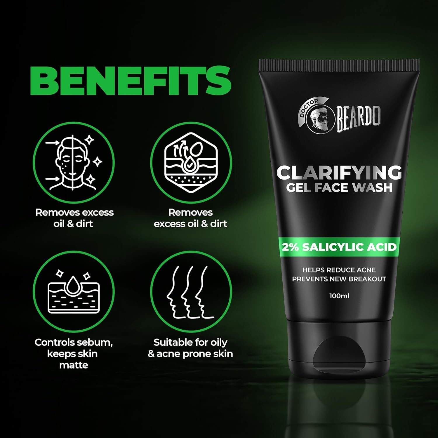 BEARDO CLARIFYING GEL FACE WASH 2% SALICYLIC ACID 100ml