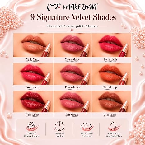 Makezmia Marshmallow Cloud Soft Creamy Lipstick Set of 9 Shades