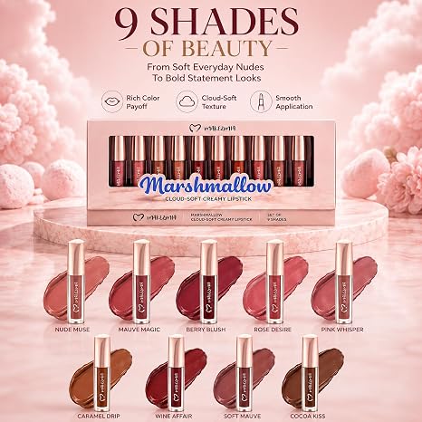 Makezmia Marshmallow Cloud Soft Creamy Lipstick Set of 9 Shades