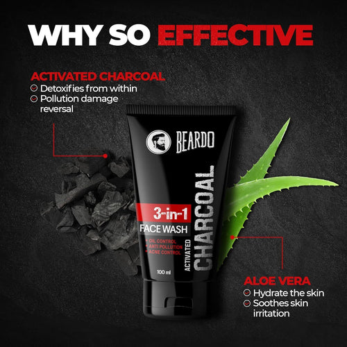 BEARDO CHARCOAL ACTIVATED 3 IN 1 FACE WASH 100ml