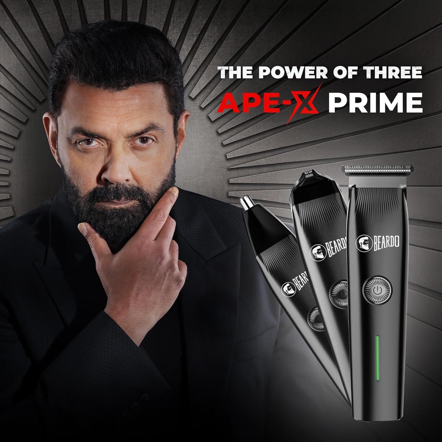Beardo Ape-X Prime 3-in-1 Multipurpose Trimmer for Men | Grooming Kit : Beard Trimmer, Precision Trimmer, Ear & Nose Trimmer | Stainless Steel self-sharpening blades | Type C charging