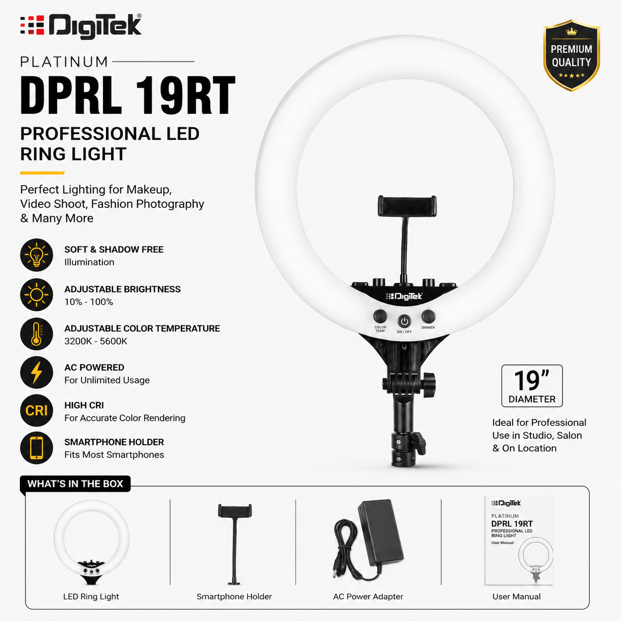 Digitek Platinum DPRL 19RT 19 Inch LED Ring Light