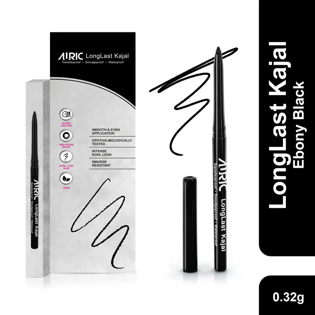 Auric LongLast Kajal, Ebony Black - 0.32 g