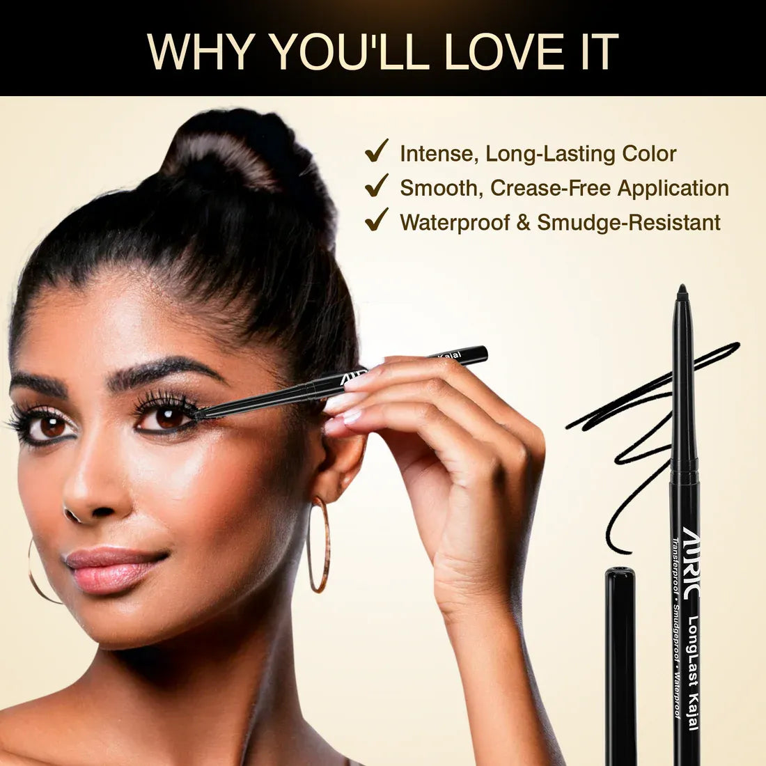 Auric LongLast Kajal, Ebony Black - 0.32 g