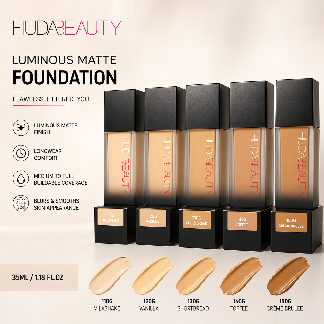 HUDA BEAUTY LUMINOUS MATTE FOUNDATION 35ML CRÈME BRULEE 150G