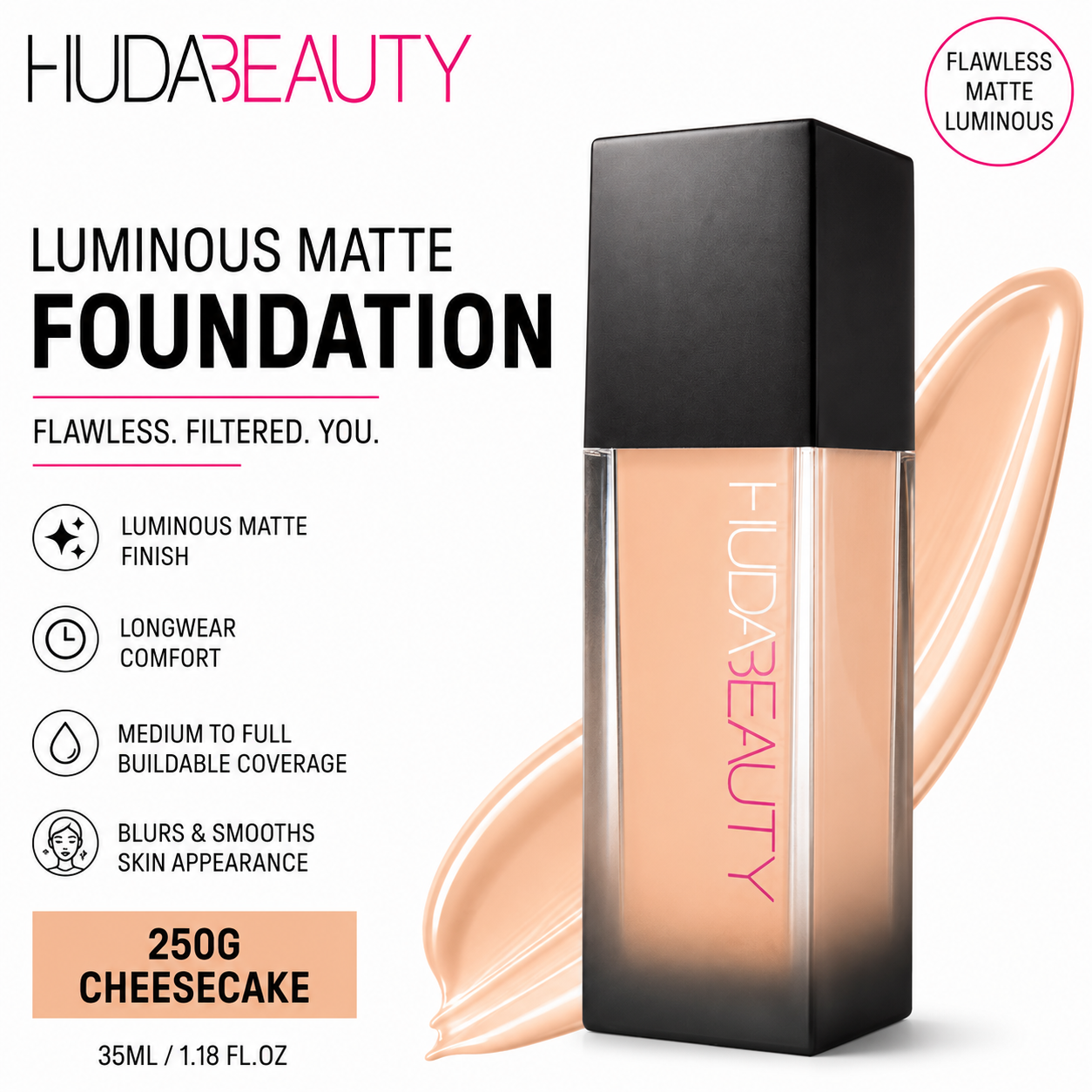 HUDA BEAUTY LUMINOUS MATTE FOUNDATION 35ML CHEESECAKE 250G