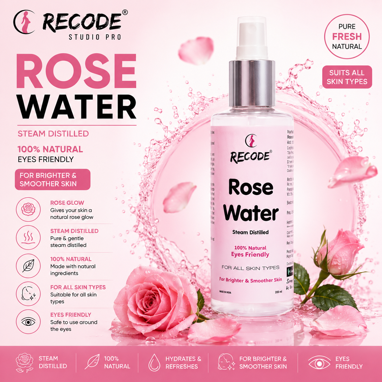 RECODE ROSE WATER STEAM DISTILLED