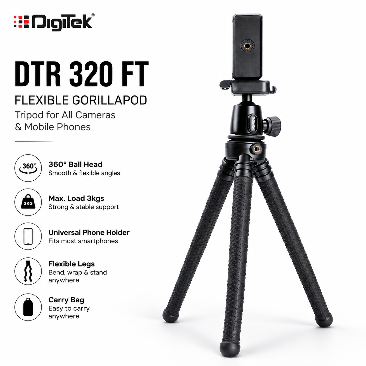 DIGITEK FLEXIBLE MINI TRIPOD DTR-320FT