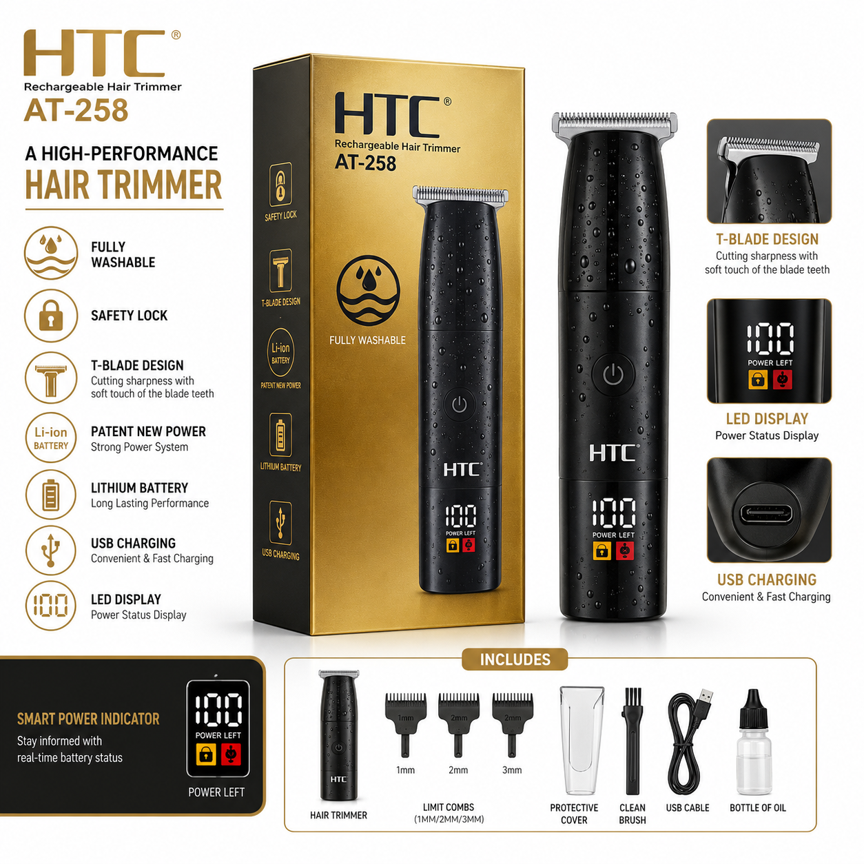 HTC RECHARGEABLE HAIR TRIMMER AT258