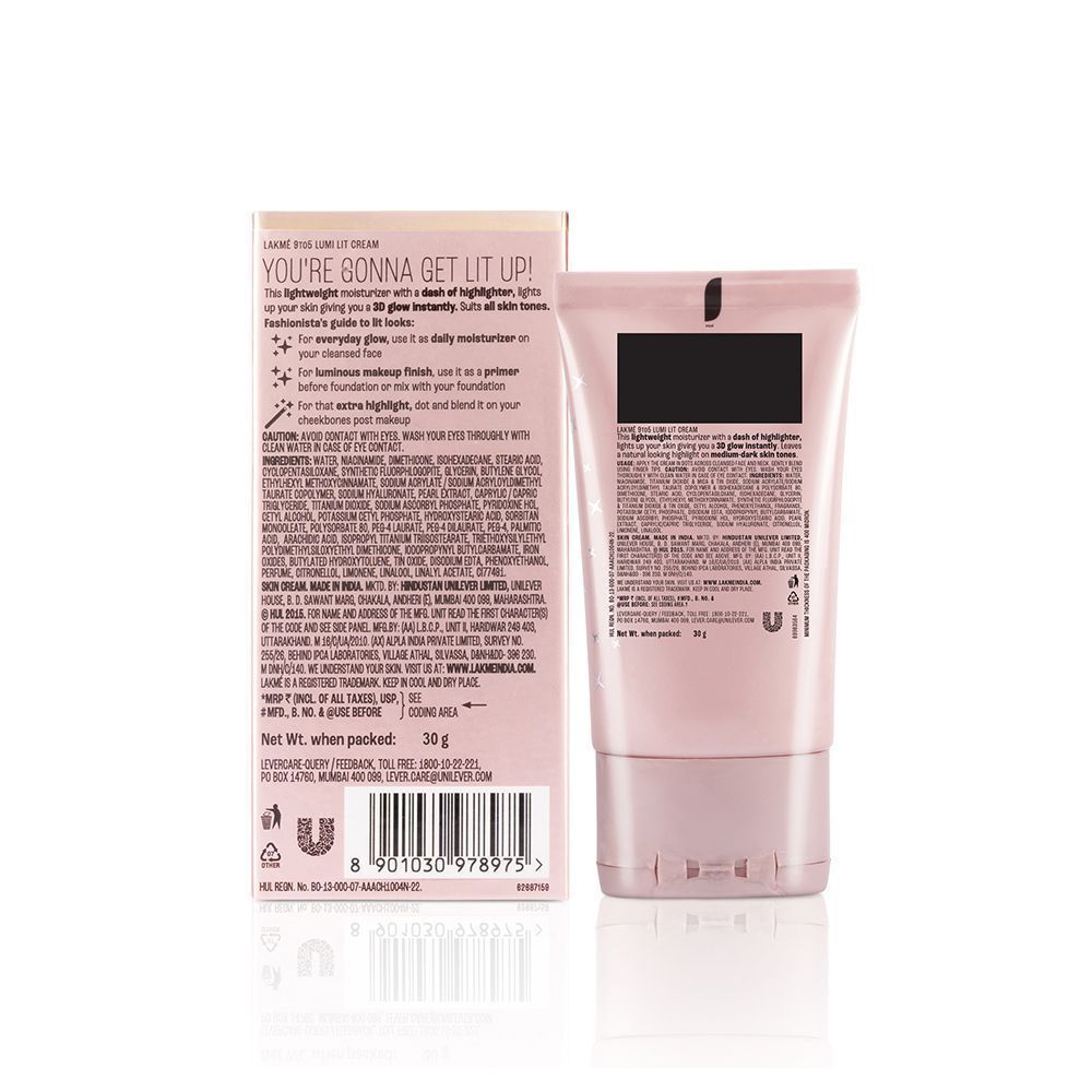 Lakme Lumi Lit Strobe Cream Highlighter + Moisturizer + Primer With Hyaluronic Acid & Niacinamide Dewy Rose