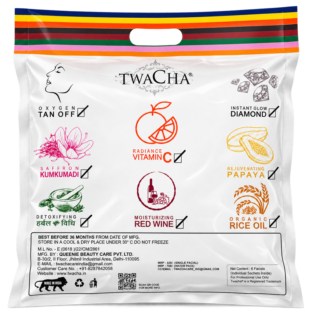 TWACHA 6 Steps Professional Facial Kit(pack of 24 facial kits) – Multi-Variant Facial Kit | Vitamin C, Papaya, Diamond, Red Wine, Rice Oil, Tan off, Detoxifying & Saffron Kumkumadi